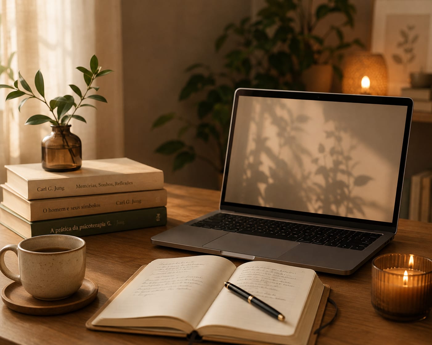 Ambiente acolhedor preparado para psicoterapia online